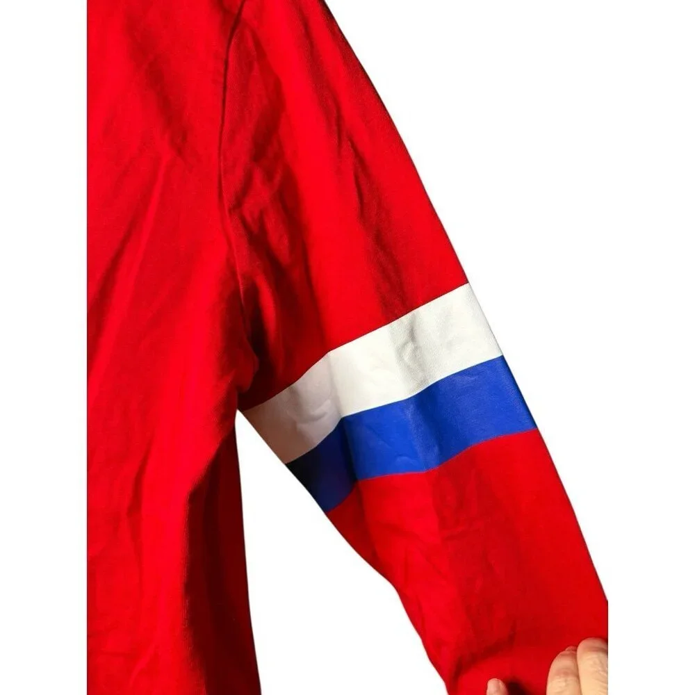 The North Face Women Med Red Long Sleeve Hooded Shirt With Logo